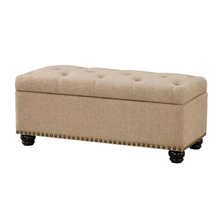 Tan Upholstered Carey Storage Ottoman Bench