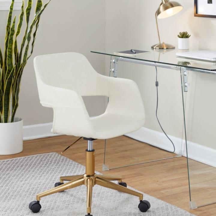 Cream Faux Leather & Gold Marshall Office Chair