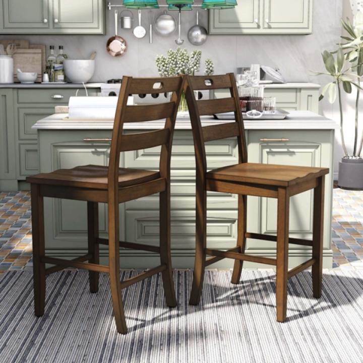 Rustic Oak Wood Quinby Counter Stools, Set of 2