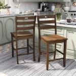 Rustic Oak Wood Quinby Counter Stools, Set of 2