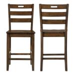 Rustic Oak Wood Quinby Counter Stools, Set of 2