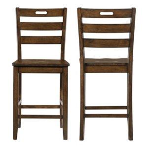 Rustic Oak Wood Quinby Counter Stools, Set of 2