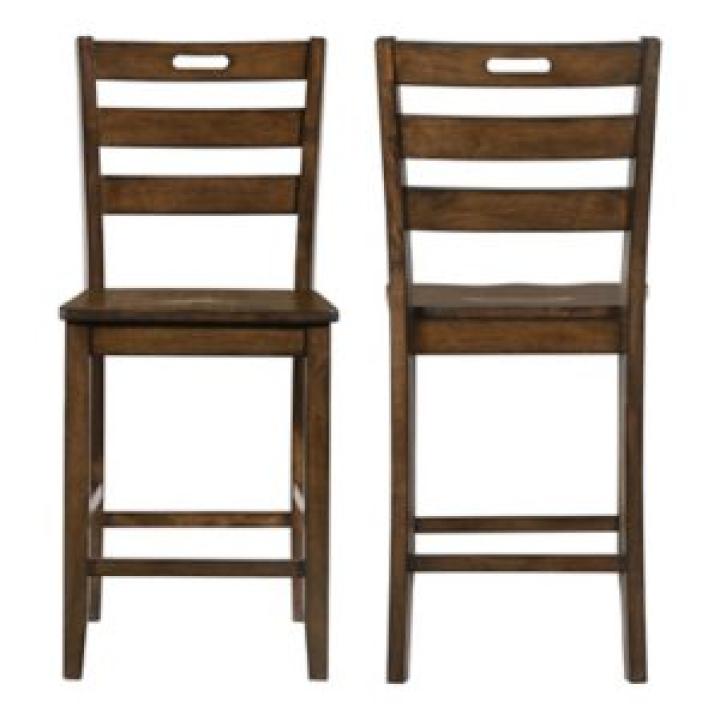 Rustic Oak Wood Quinby Counter Stools, Set of 2