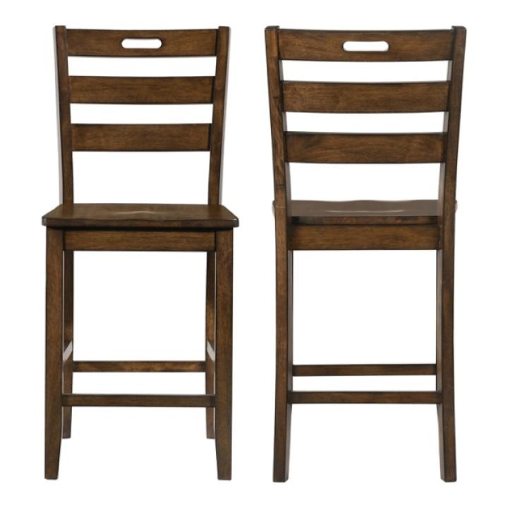 Rustic Oak Wood Quinby Counter Stools, Set of 2