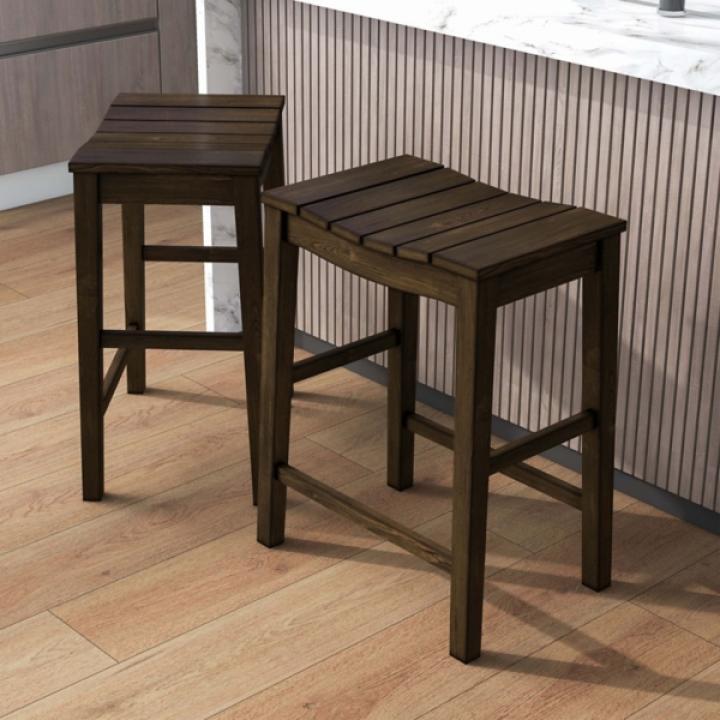 Dark Oak Wood Whitcombe Counter Stools, Set of 2
