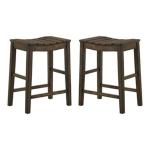 Dark Oak Wood Whitcombe Counter Stools, Set of 2