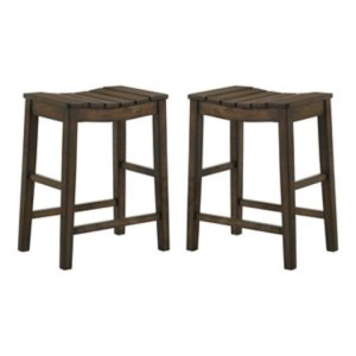 Dark Oak Wood Whitcombe Counter Stools, Set of 2
