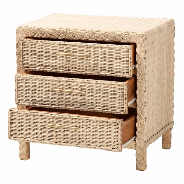 Sun Bleached Braided Rattan Nightstand