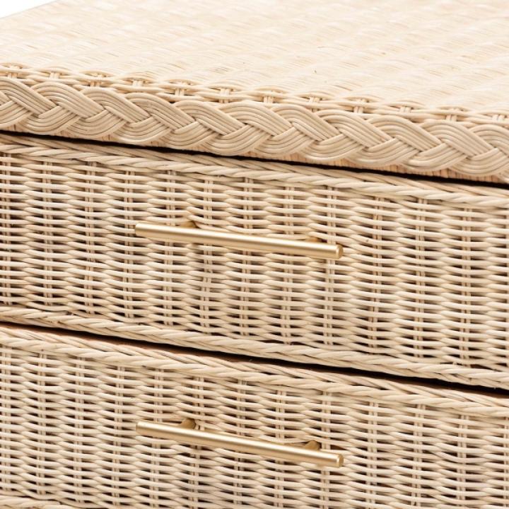 Sun Bleached Braided Rattan Nightstand