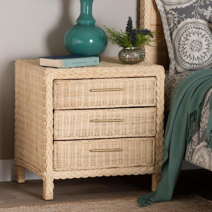 Sun Bleached Braided Rattan Nightstand