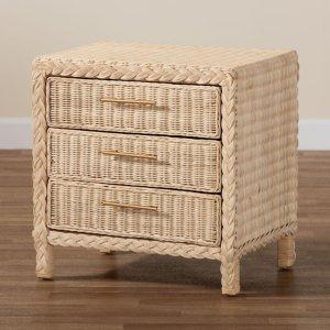 Sun Bleached Braided Rattan Nightstand