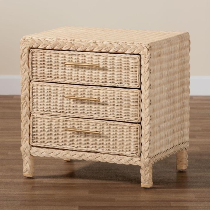 Sun Bleached Braided Rattan Nightstand