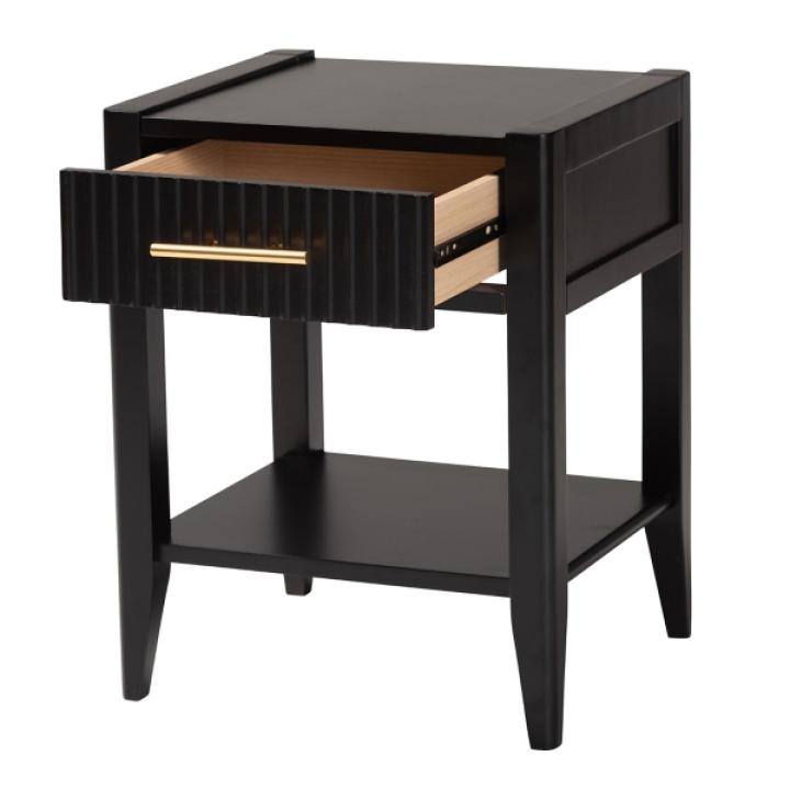 James Mid-Century Black 1-Drawer Nightstand