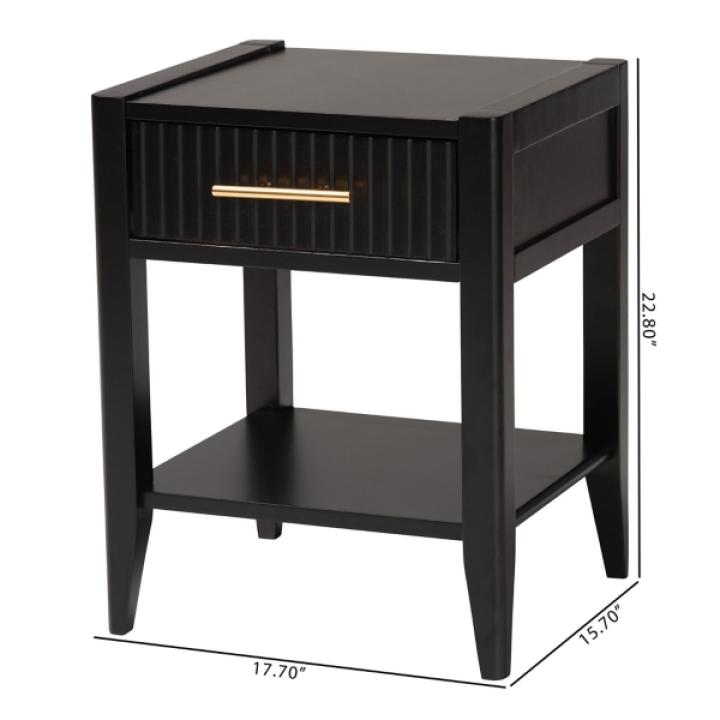 James Mid-Century Black 1-Drawer Nightstand
