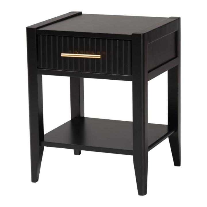 James Mid-Century Black 1-Drawer Nightstand