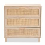 Natural Wood and Rattan 3-Drawer Storage Cabinet