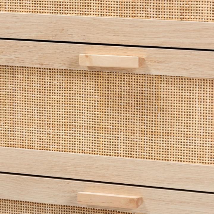 Natural Wood and Rattan 3-Drawer Storage Cabinet