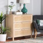 Natural Wood and Rattan 3-Drawer Storage Cabinet