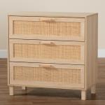 Natural Wood and Rattan 3-Drawer Storage Cabinet