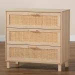 Natural Wood and Rattan 3-Drawer Storage Cabinet