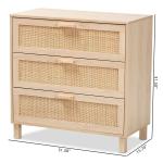 Natural Wood and Rattan 3-Drawer Storage Cabinet