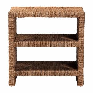 Natural Seagrass Wrapped Open Shelves Accent Table