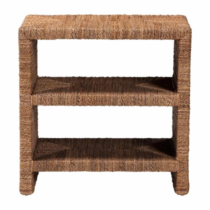 Natural Seagrass Wrapped Open Shelves Accent Table