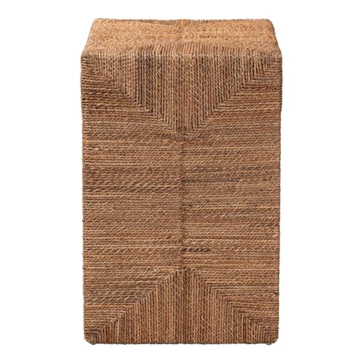 Natural Seagrass Wrapped Open Shelves Accent Table