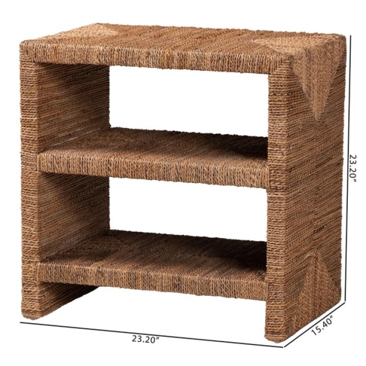 Natural Seagrass Wrapped Open Shelves Accent Table