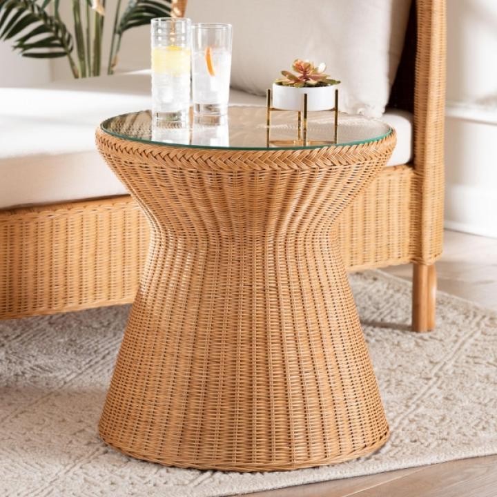Honey Boho Braided Rattan Accent Table