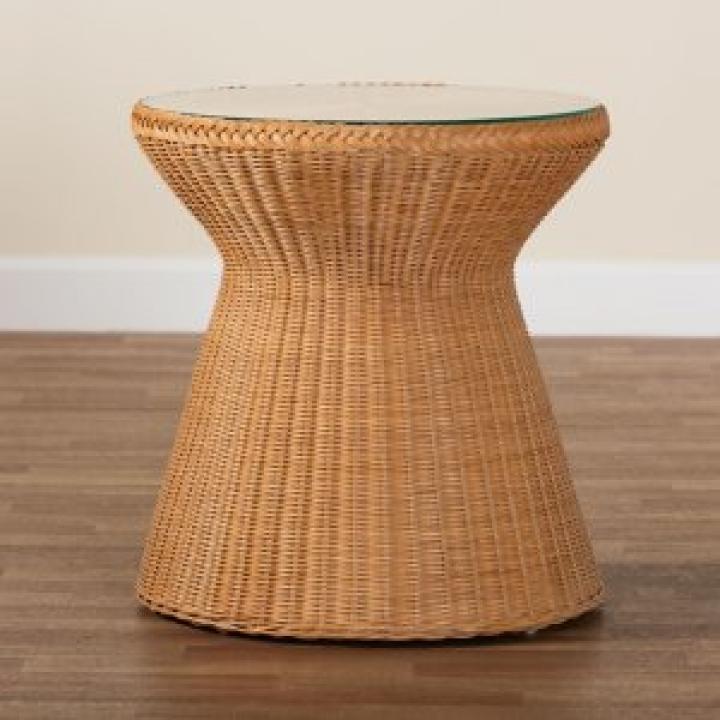 Honey Boho Braided Rattan Accent Table