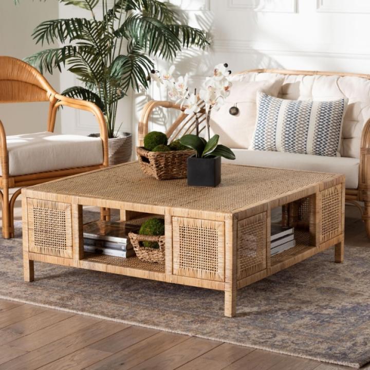 Light Honey Rattan Wrapped Coffee Table