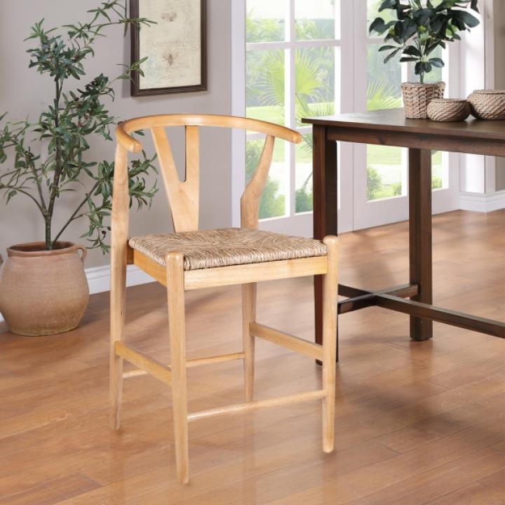 Natural Wood Wishbone Counter Stool