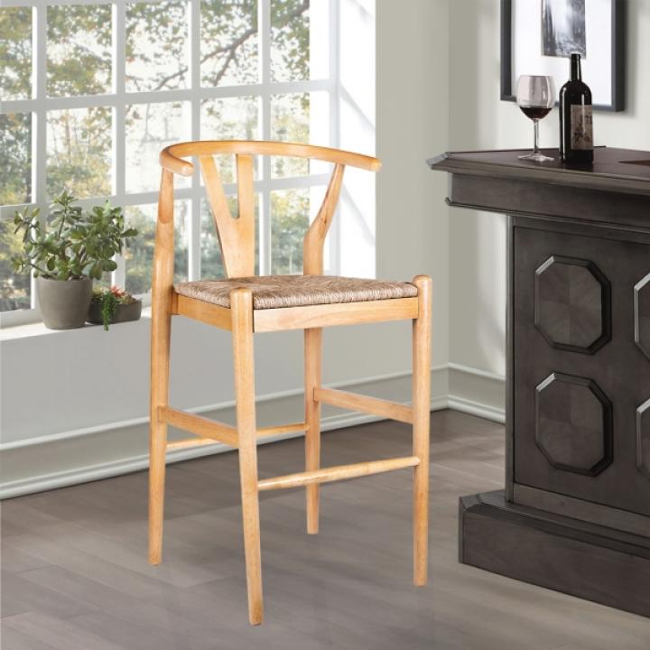 Natural Wood Wishbone Bar Stool
