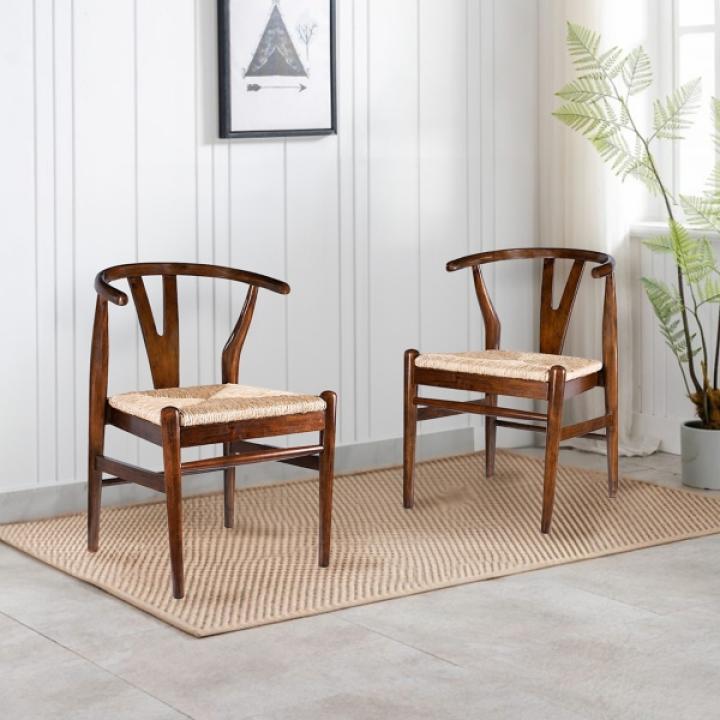 Walnut Wood Wishbone Dining Chairs, Set of 2