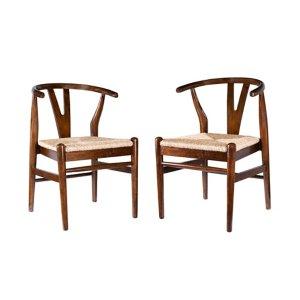 Walnut Wood Wishbone Dining Chairs, Set of 2