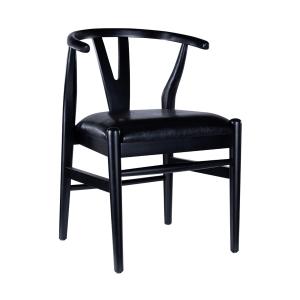 Black Leather Wishbone Dining Chairs, Set of 2