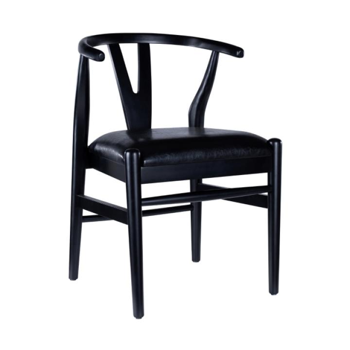Black Leather Wishbone Dining Chairs, Set of 2
