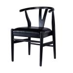 Black Leather Wishbone Dining Chairs, Set of 2