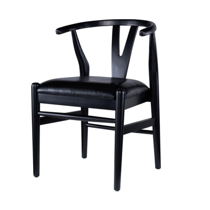 Black Leather Wishbone Dining Chairs, Set of 2