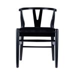 Black Leather Wishbone Dining Chairs, Set of 2