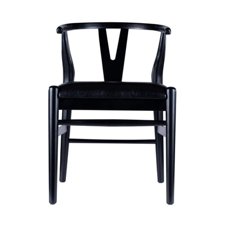 Black Leather Wishbone Dining Chairs, Set of 2