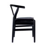 Black Leather Wishbone Dining Chairs, Set of 2