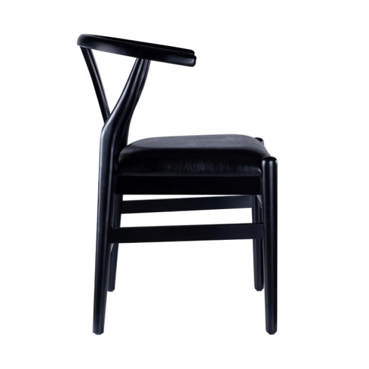 Black Leather Wishbone Dining Chairs, Set of 2