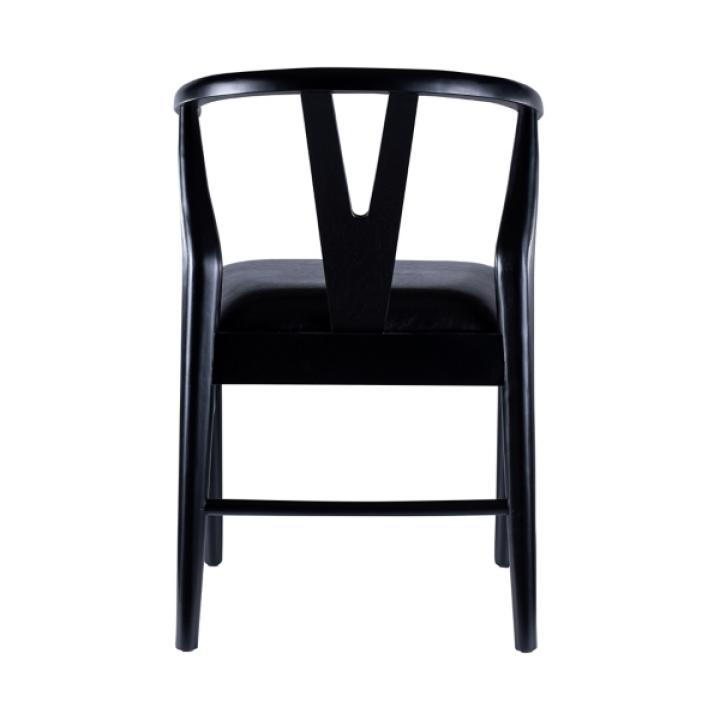 Black Leather Wishbone Dining Chairs, Set of 2