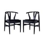 Black Leather Wishbone Dining Chairs, Set of 2