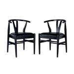 Black Leather Wishbone Dining Chairs, Set of 2