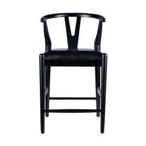 Black Faux Leather Wishbone Counter Stool