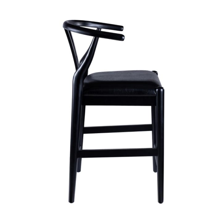 Black Faux Leather Wishbone Counter Stool