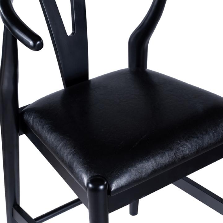 Black Faux Leather Wishbone Counter Stool